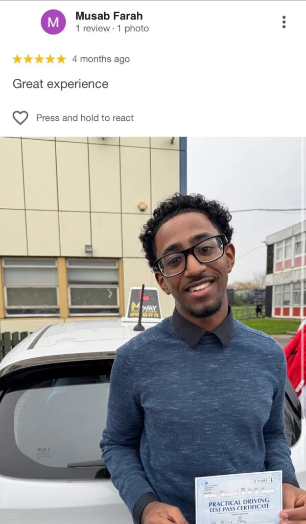 Driving test booking support in Tottenham – successful student