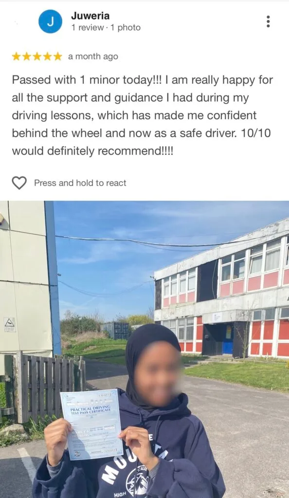 Car hire for driving test in Tottenham – passed student