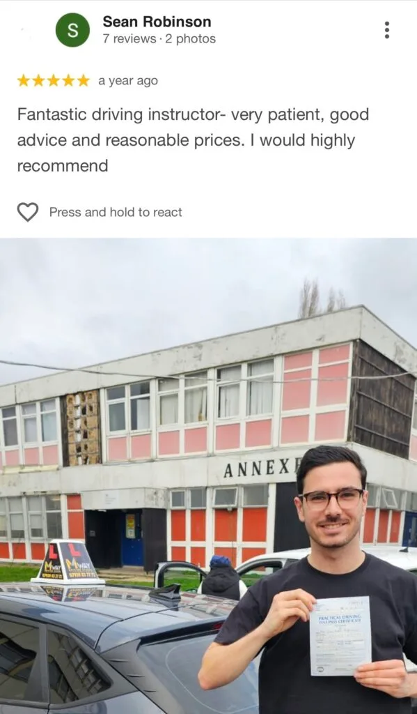 Fast driving lessons in Tottenham – student testimonial